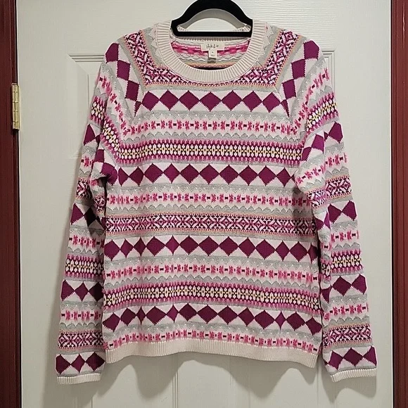 $5 SALE Style & Co Pink Mix Geo Sweater - Picture 2 of 3